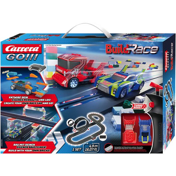 Carrera GO Build 'n Race Rennstrecken-Set für Kinder 4,9m Rennbahn mit 2 Handreglern & Looping