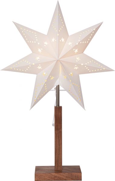 Standleuchte Stern "Karo"-Mini, Holz/Papier, beige/Akazie, H 55 cm