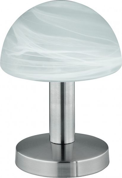 Tischleuchte in Nickel matt Touch-Me-Funktion Glas alabasterfarbig weiß Lampe
