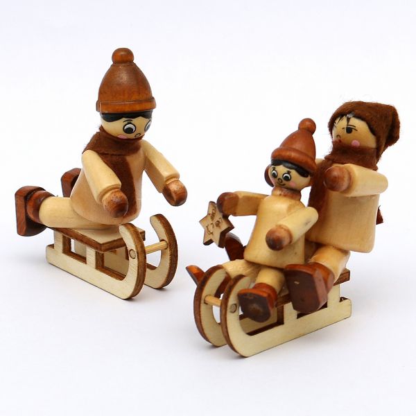 SIGRO 2er-Set Holz Figur "Schlittenkind & Mutti"