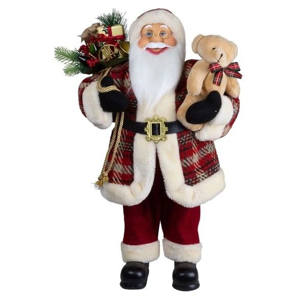 Santa stehend 60 cm, rot, weiss, kariert