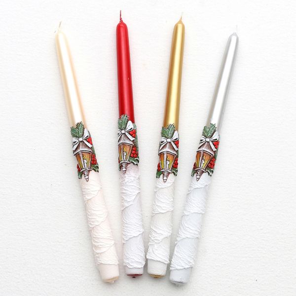 Sigro Leuchterkerze "Laterne", metallic creme/rot/silber/gold, 4-fach sortiert