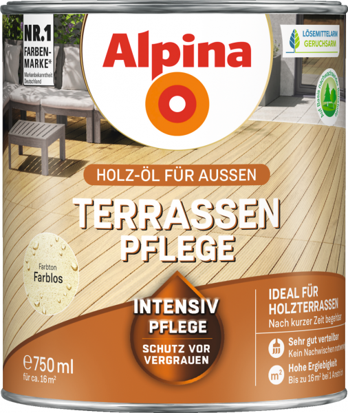 Alpina Terrassen Pflege "Farblos", Holz-Öl für Außen, 2,5 L