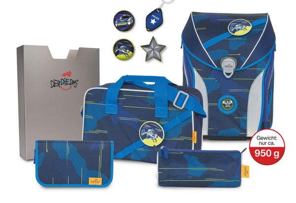 Schulranzen-Set DerDieDas ErgoFlex MAX Exklusiv Button "Blue Laser", 5-tlg.