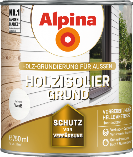 Alpina Holzisolier Grund "Weiß", Holz-Grundierung für Außen, 2,5 L
