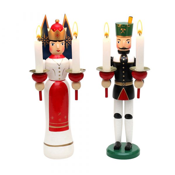 SIGRO Holz Bergmann & Engel - Figur mit Kerzenhalter, bunt, 28 cm