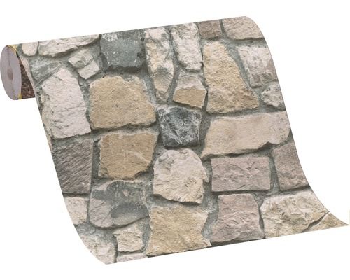 Papiertapete 10,05 m Beige-graue Steinmauer Tapete