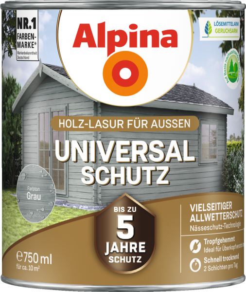 Alpina Universal Schutz "Grau", Holz-Lasur für Außen, 2,5 L
