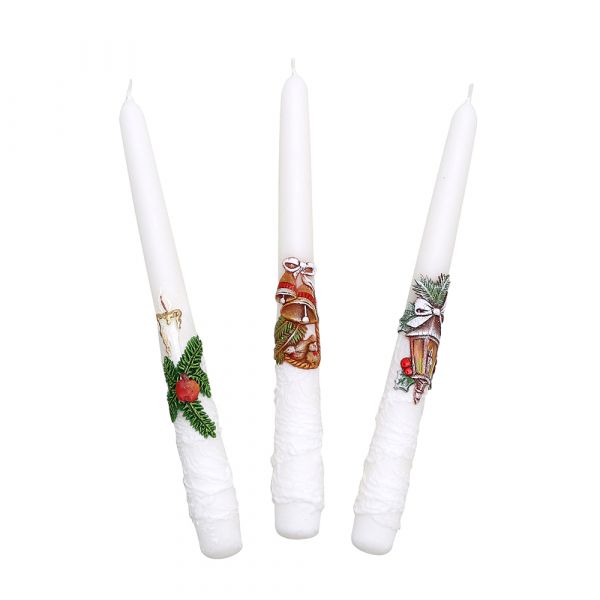 Sigro Leuchterkerze mit Weihnachtsdekor Kerze, Laterne, Glocke, weiß