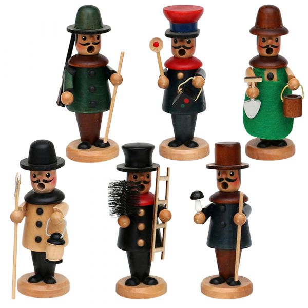 SIGRO Holz Räuchermannfiguren klein, 6-fach sortiert