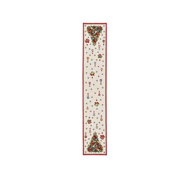 Tischläufer, Dekor Tannenbaum, aus Textil, Beige/Rot