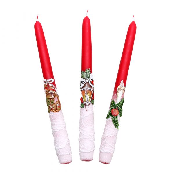 Sigro Leuchterkerze mit Weihnachtsdekor Kerze, Laterne, Glocke, rot