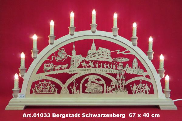 Holzstolz Schwibbogen "Bergstadt Schwarzenberg", 11 Kerzen