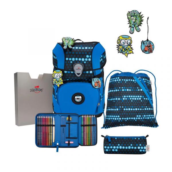 Schulranzen-Set DerDieDas ErgoFlex Tiny SUPERFLASH "Blue Robot", 5-tlg