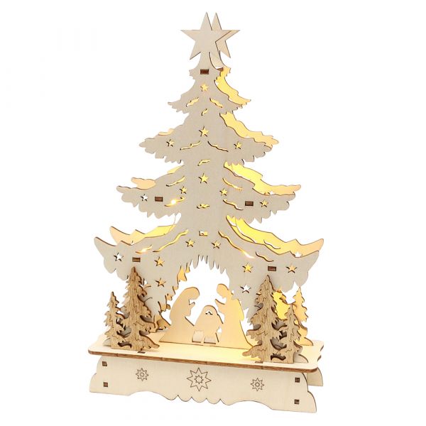 SIGRO Holz Laserbaum "Heilige Familie", Batteriebetrieb AAA