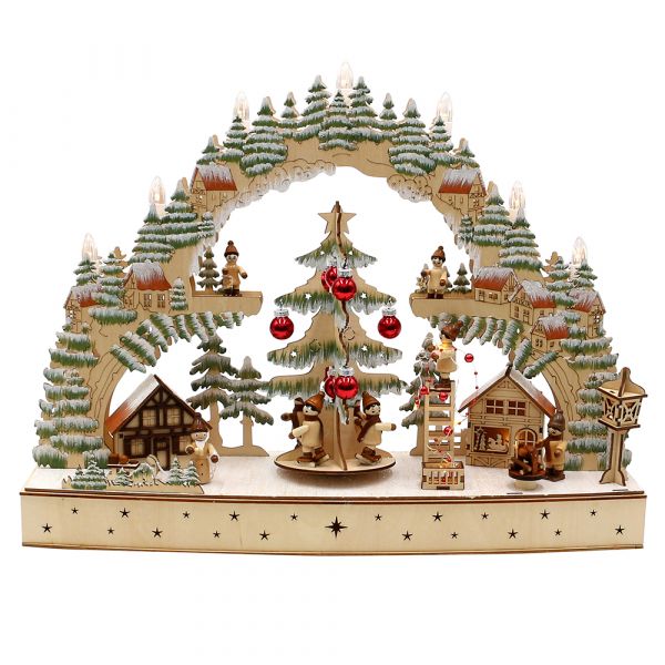 SIGRO Schwibbogen "Christbaum schmücken" , Holz, batteriebetrieben