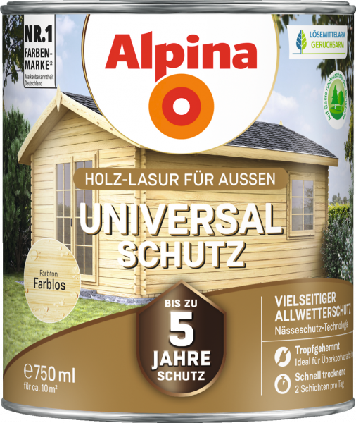 Alpina Universal Schutz "Farblos", Holz-Lasur für Außen, 750 ml