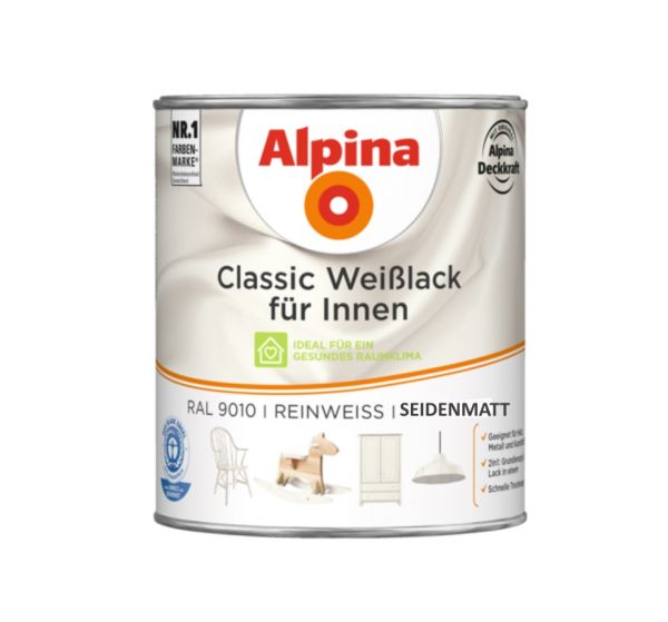 Alpina Classic Weißlack für Innen seidenmatt Reinweiß