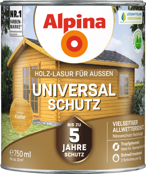 Alpina Universal Schutz "Kiefer", Holz-Lasur für Außen, 750 ml