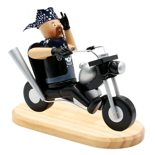 SIGRO Holz Räucherfigur "Rocker" auf Motorrad
