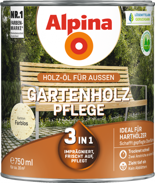 Alpina Gartenholz Pflege "Farblos", Holz-Öl für Außen, 750 ml
