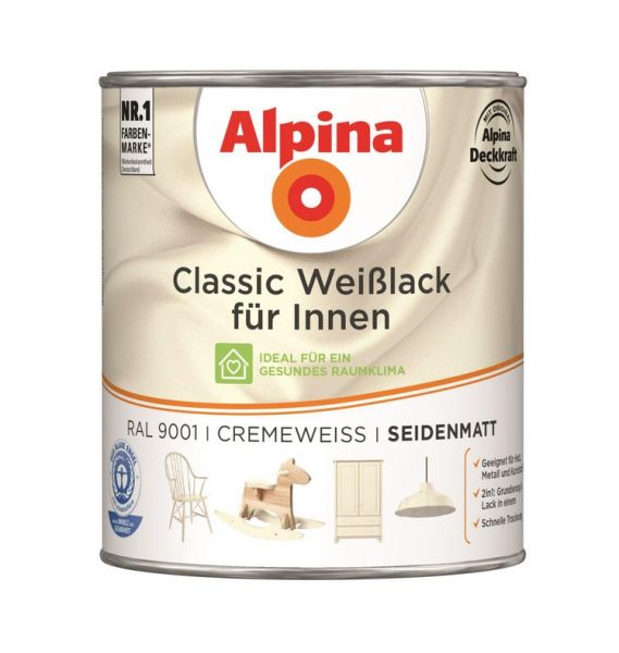 Alpina Classic Weißlack für Innen seidenmatt Cremeweiß