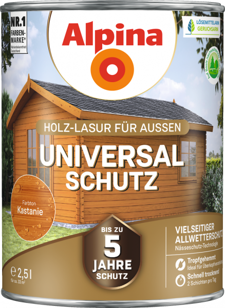 Alpina Universal Schutz "Kastanie", Holz-Lasur für Außen, 2,5 L