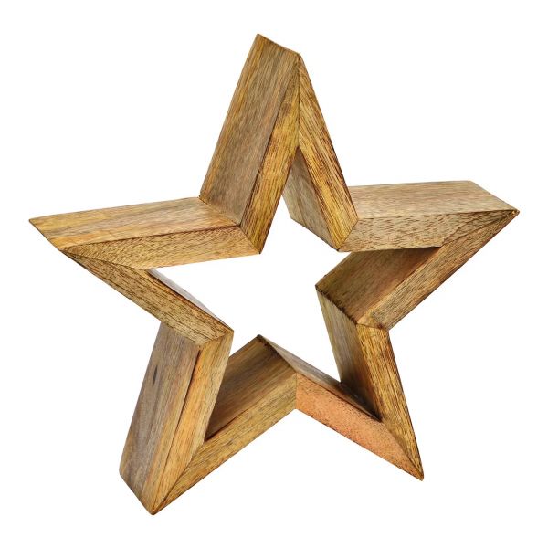 Aufsteller Stern aus Mangoholz, natur, 24 x 23 x 6 cm