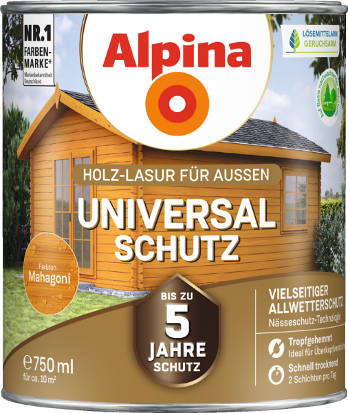 Alpina Universal Schutz "Mahagoni", Holz-Lasur für Außen, 750 ml