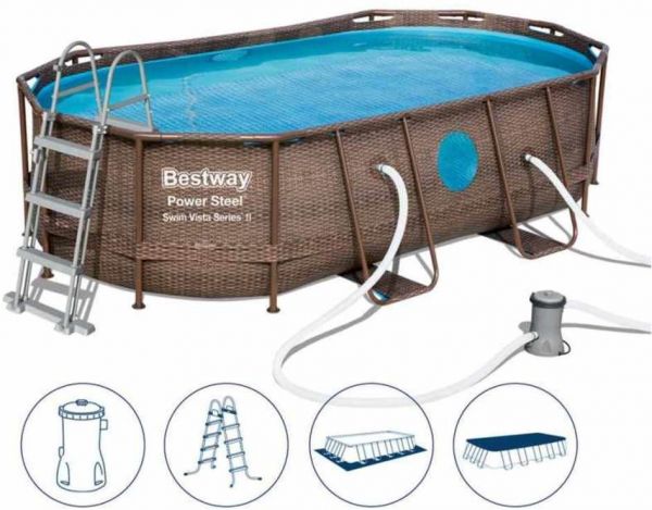 Bestway Power Steel Swim Vista - Frame Pool Komplett-Set 427 x 250 x 100 cm mit Filterpumpe (56714)