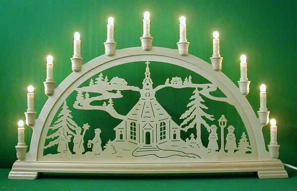 Holzstolz Schwibbogen "Seiffener Kirche", 11 Kerzen