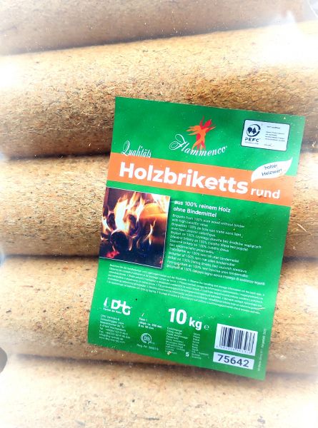 Holzbrikett 10kg rund ohne Loch