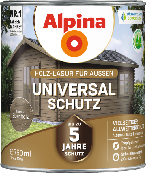 Alpina Universal Schutz "Ebenholz", Holz-Lasur für Außen, 2,5 L