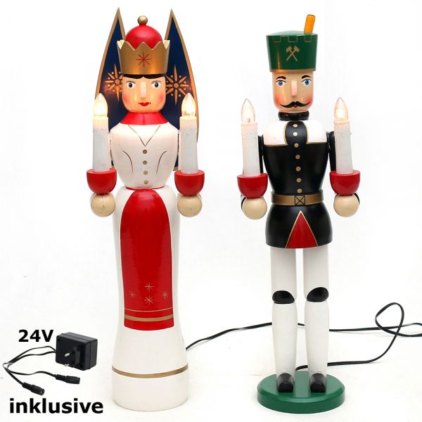 Sigro 2er Set Holz Figuren "Bergmann & Engel", elektrisch beleuchtet