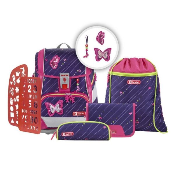 2IN1 PLUS Schultaschen-Set 6-tlg. "Shiny Butterfly"