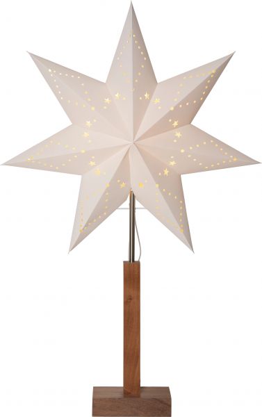 Standleuchte Stern "Karo"-Mini, Holz/Papier, beige/Akazie, H 70 cm