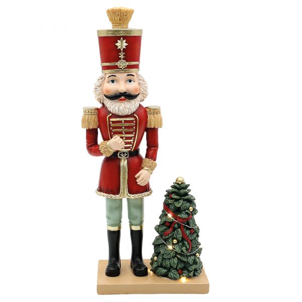 SIGRO Nussknacker mit beleuchteten Tannenbaum, Polyresin