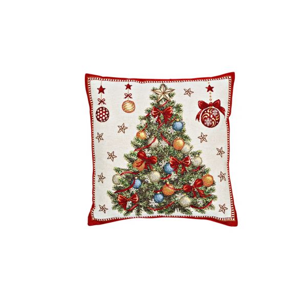Kissenbezug Tannenbaum, aus Textil, Beige/Rot, mit Reißverschluss