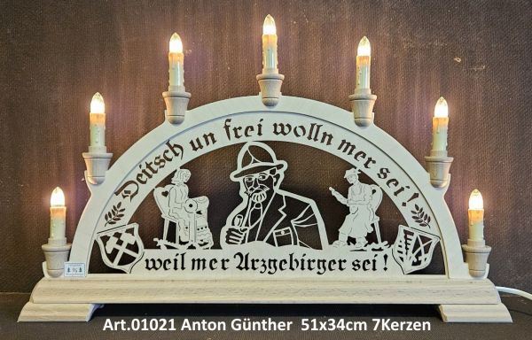 Holzstolz Schwibbogen "Anton - Günther", 7 Kerzen