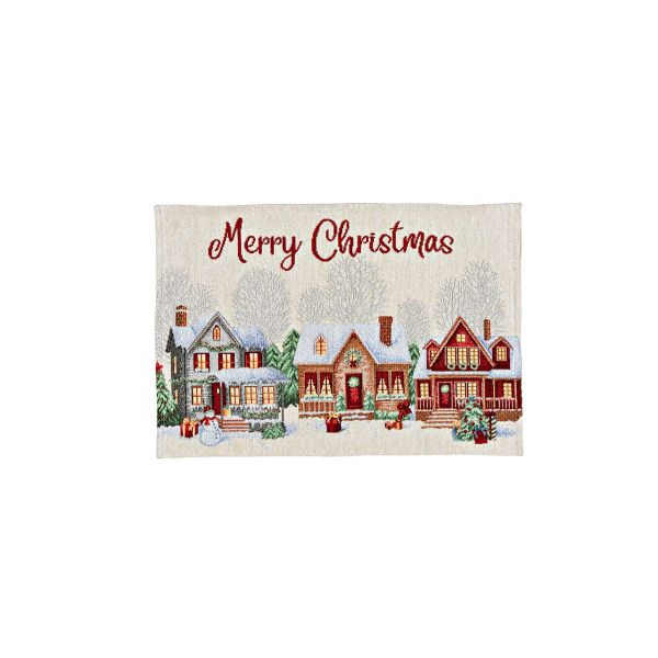 Tischset "Merry Christmas", Dekor Häuser, aus Textil, Beige/Rot