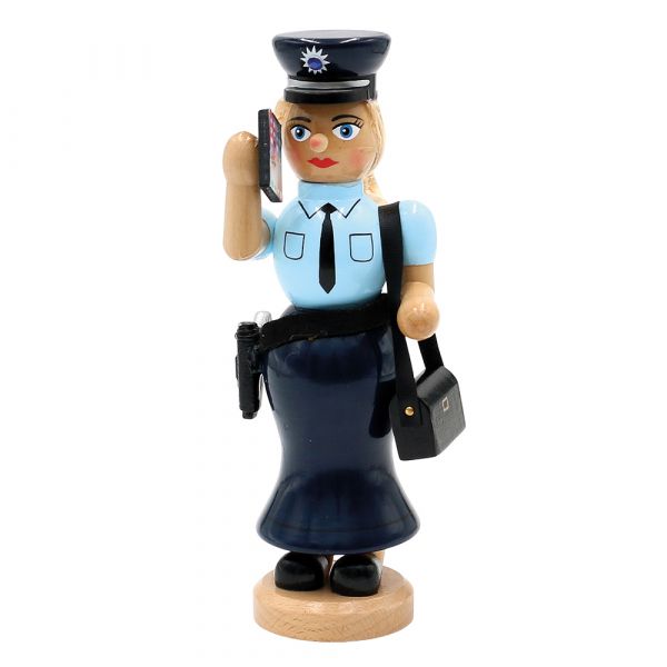 SIGRO Räucherfrau "Polizistin", mit Handy und Pistole, Holz