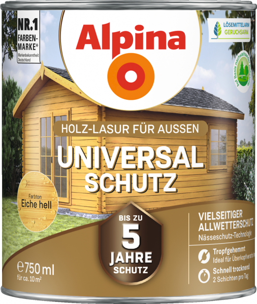Alpina Universal Schutz "Eiche hell", Holz-Lasur für Außen, 750 ml