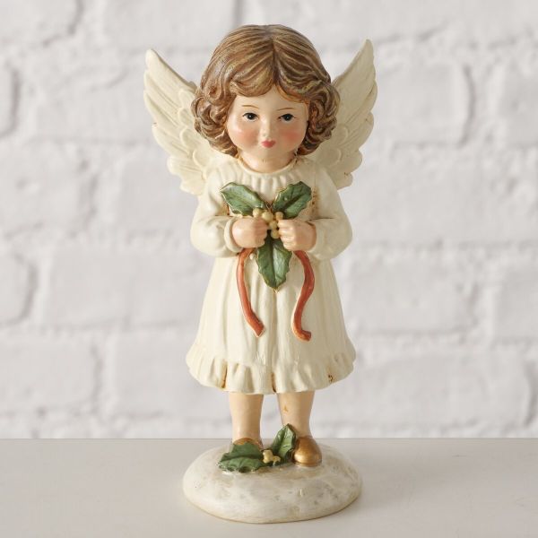 Figur "Clara", Engel, H 12 cm, Kunstharz, Beige, Cremeweiß, Grün