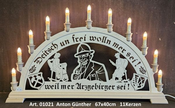 Holzstolz Schwibbogen "Anton - Günther", 11 Kerzen