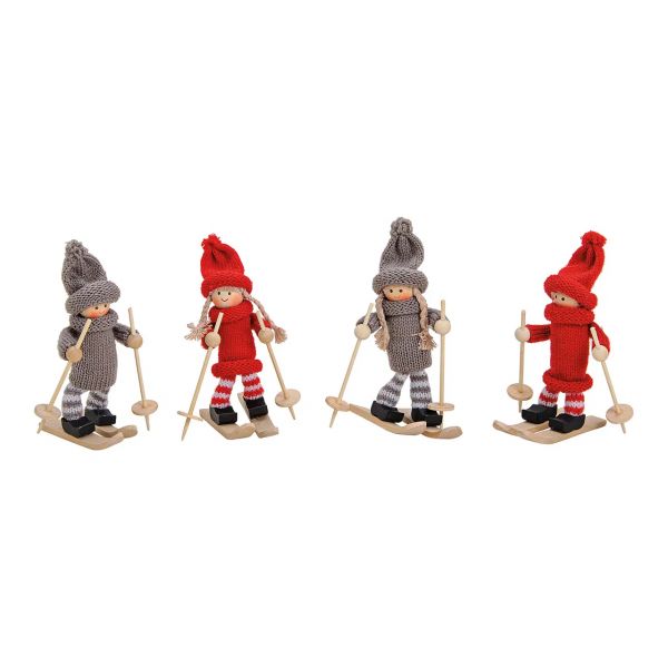 Winterkind auf Ski, aus Holz/Textil, 4-fach sortiert, 9 x 13 x 3 cm