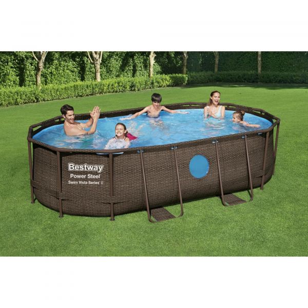 Bestway Power Steel Swim Vista - Frame Pool Komplett-Set 427 x 250 x 100 cm mit Filterpumpe (56714)