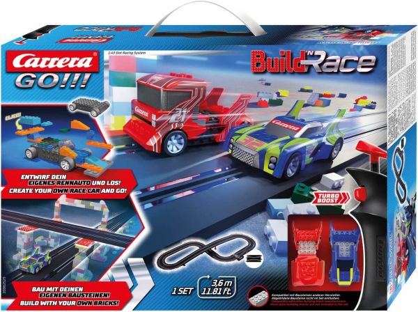 Carrera GO Build 'n Race Rennstrecken-Set für Kinder 3,6m elektrische Rennbahn mit 2 Handreglern