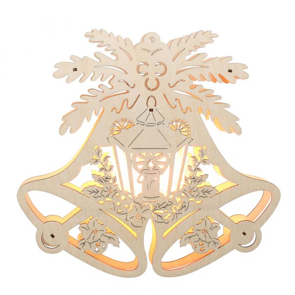 SIGRO Holz Fensterbild "Doppelglocke/Laterne" (Laserholz)