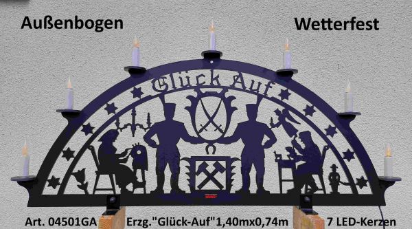 Holzstolz Aussenschwibbogen "Erzgebirge - Glück Auf", 7 LED