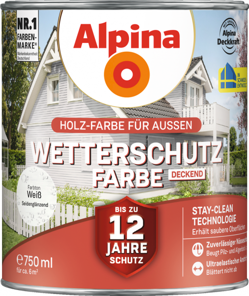 Alpina Wetterschutz Farbe "Friesenblau", deckend, Holz-Farbe für Außen, 750 ml